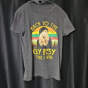 Soft Small Gray Graphic Tee with Colorful Stevie Nicks Print